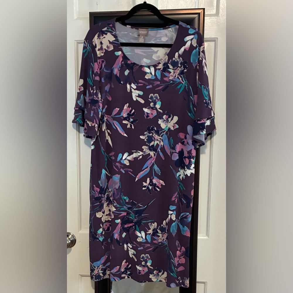 Chico's Dusty Purple Floral Dress XL (Chicos 3) - Picture 2 of 3